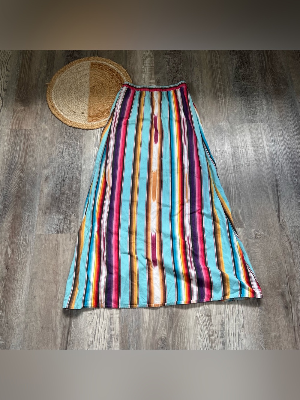 RANCHO ESTANCIA Colorful Striped Pattern Elastic Waist Skirt